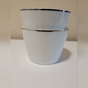 White Ceramic Bowls with Silver Trim